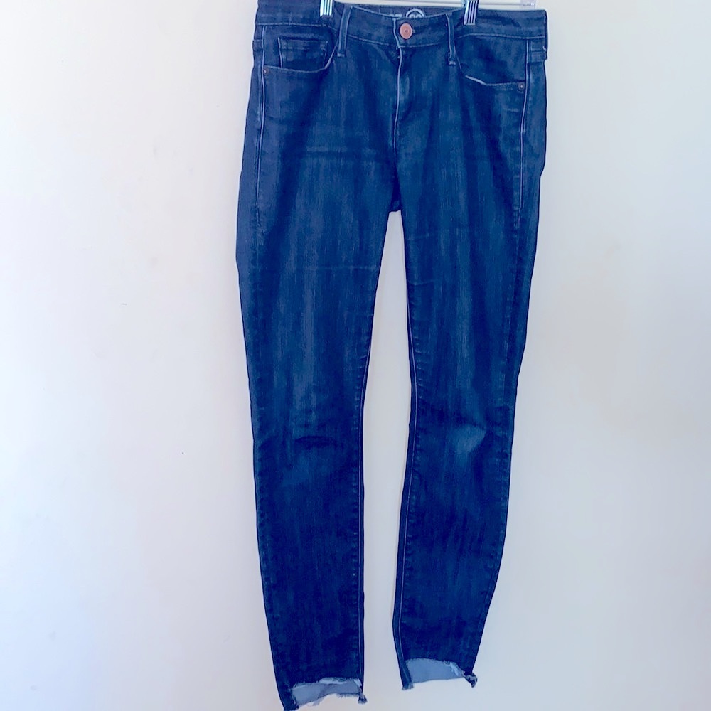 EARNEST SEWN Harlan.93B Cigarette Leg Jeans Uneven Hem Dark Wash Boho Y2K 28